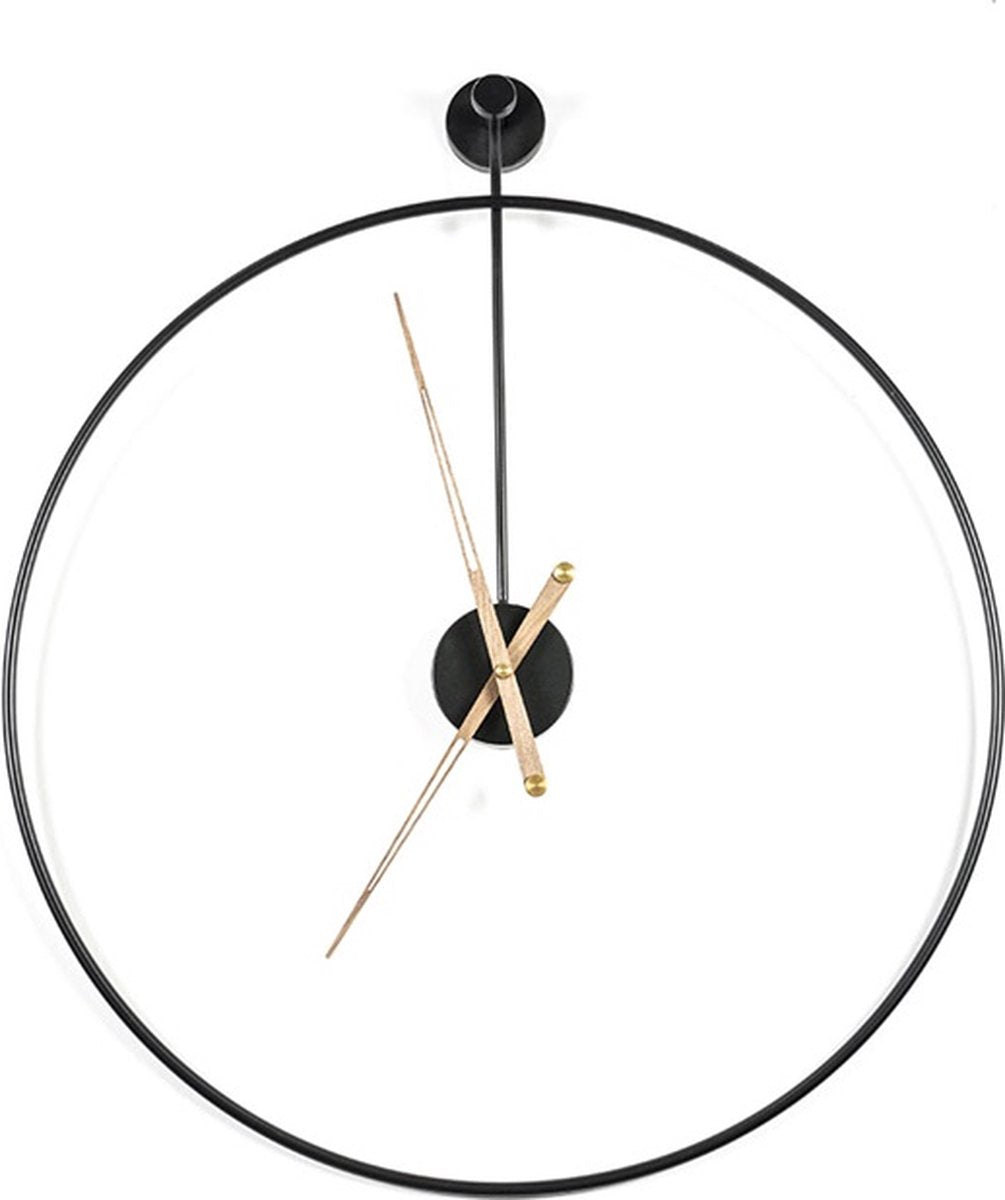 Grote ronde klok Sundial groot zwart - diameter 70 cm - zwarte ronde klok - metaal - minimalistisch design - wanddecoratie - interieur - op batterijen - woonkamer, hal, keuken, kantoor - Scandinavisch, industrieel