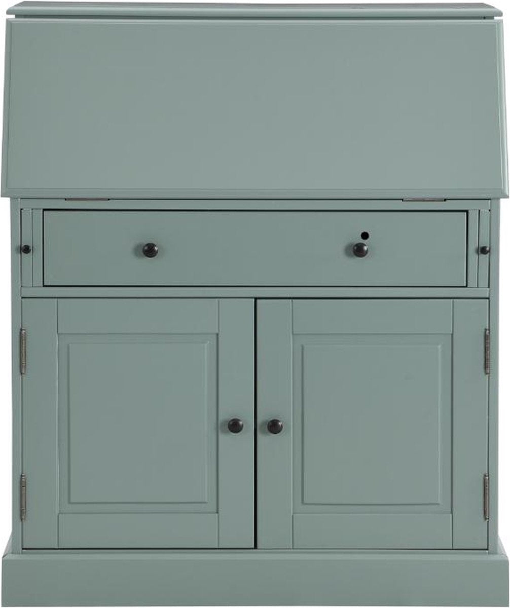 Bureaukast CLEORE - Grenen en MDF - Amandelgroen B 93 cm x H 110,8 cm x D 40 cm
