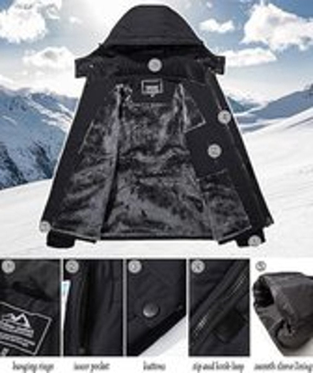 Men's Winter Waterproof Windproof Winter Jacket Warm Fleece Lining Ski Raincoat with Hood