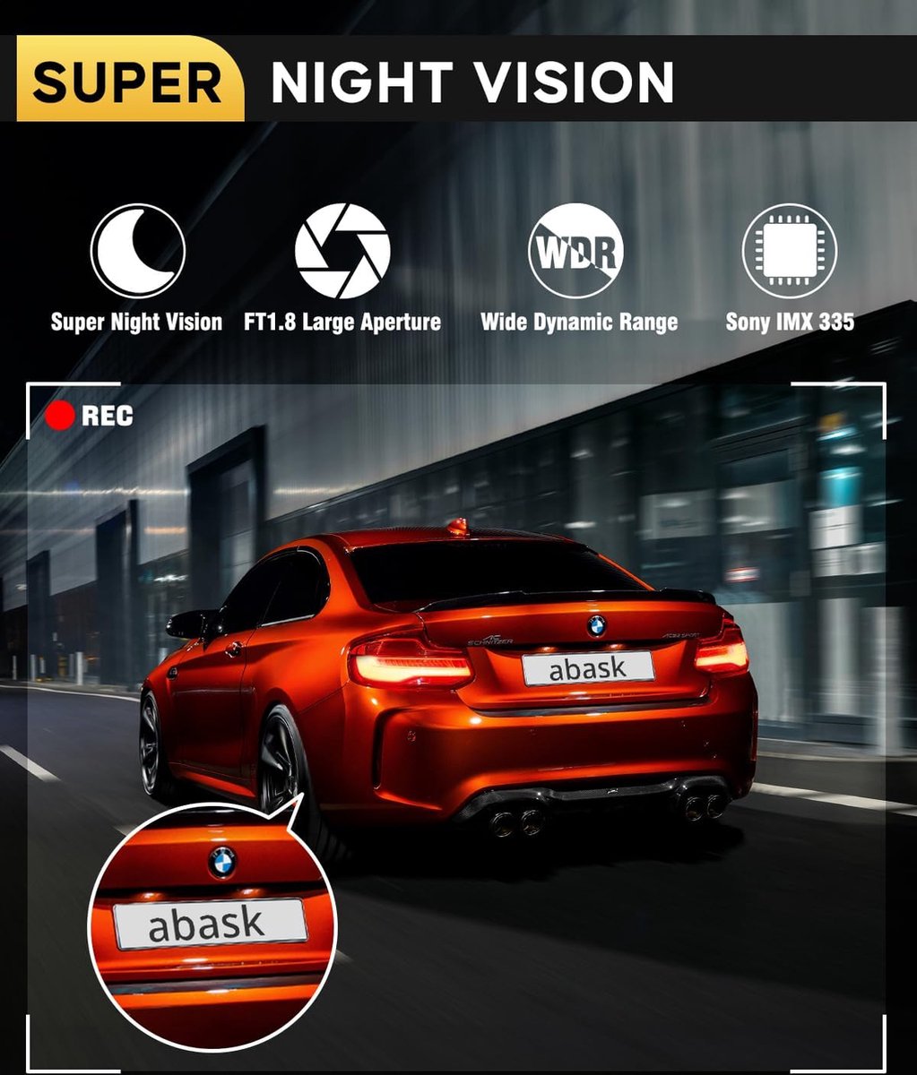 Dashcam - 2160p, 1080p - 4K wifi met app bediening - 170° groothoeklens - Nachtzicht - Inclusief 64 GB SD-kaart - G-sensor - Zwart -
