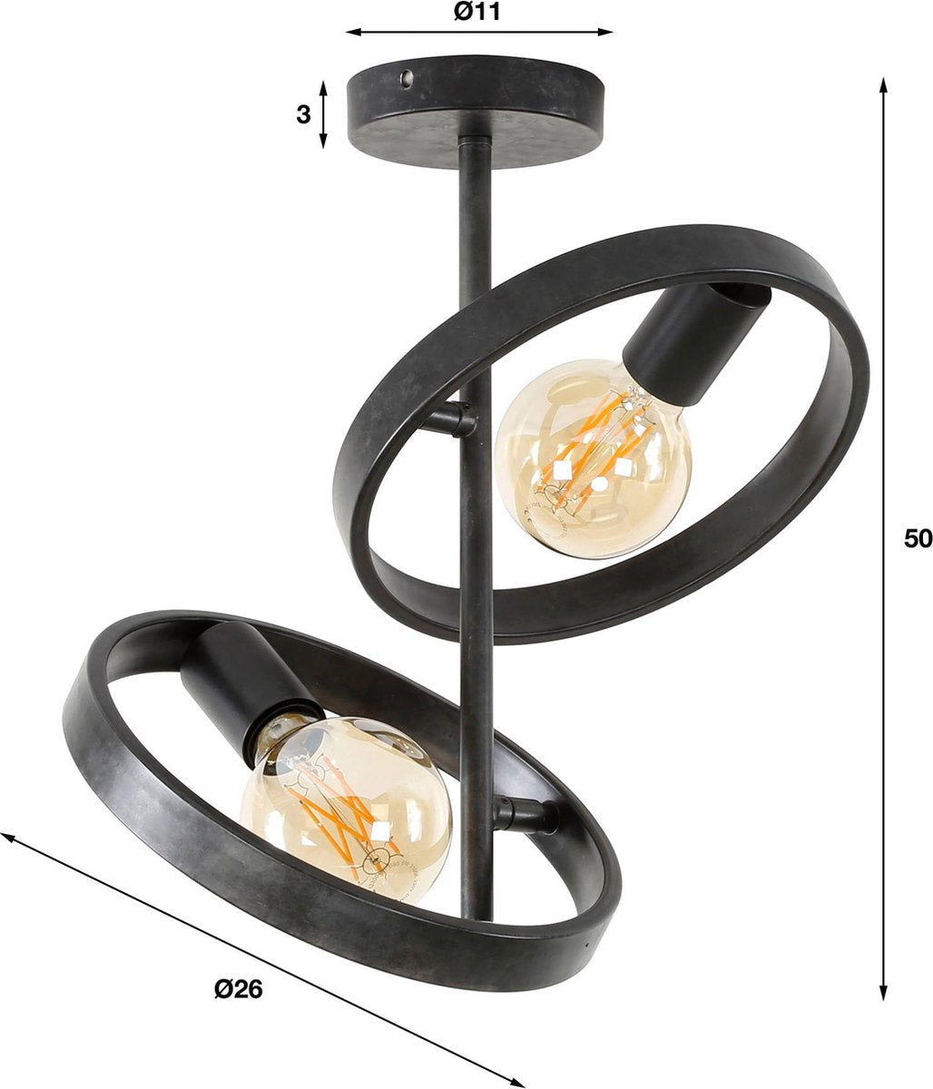 Country ceiling light Hover | 2-light | charcoal / grey / black | metal | 50 cm high | Ø 26 cm | dining room / living room / bedroom lamp | modern / atmospheric design
