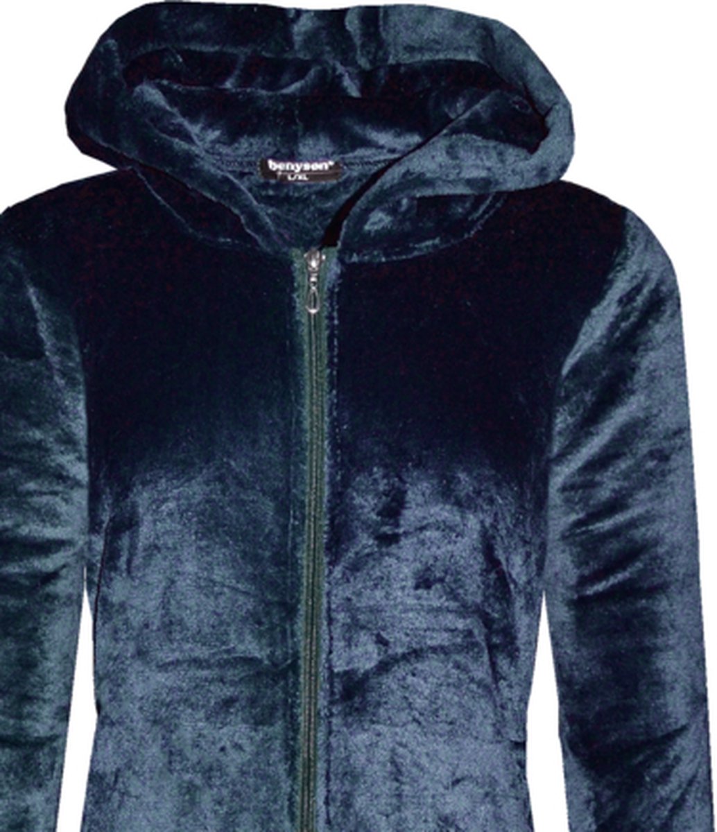BENYSON® Fleece Badjas met Ritssluiting Extra Lang 8206 S/M donkerblauw