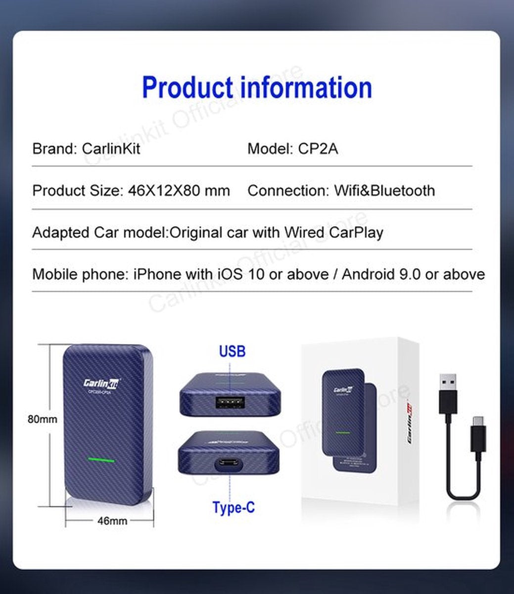 Carlinkit 4.0 Wireless USB Adapter - Dongle - Simple wired to wireless CarPlay & Android Auto! - USB-A/USB-C - CPC200/CP2A