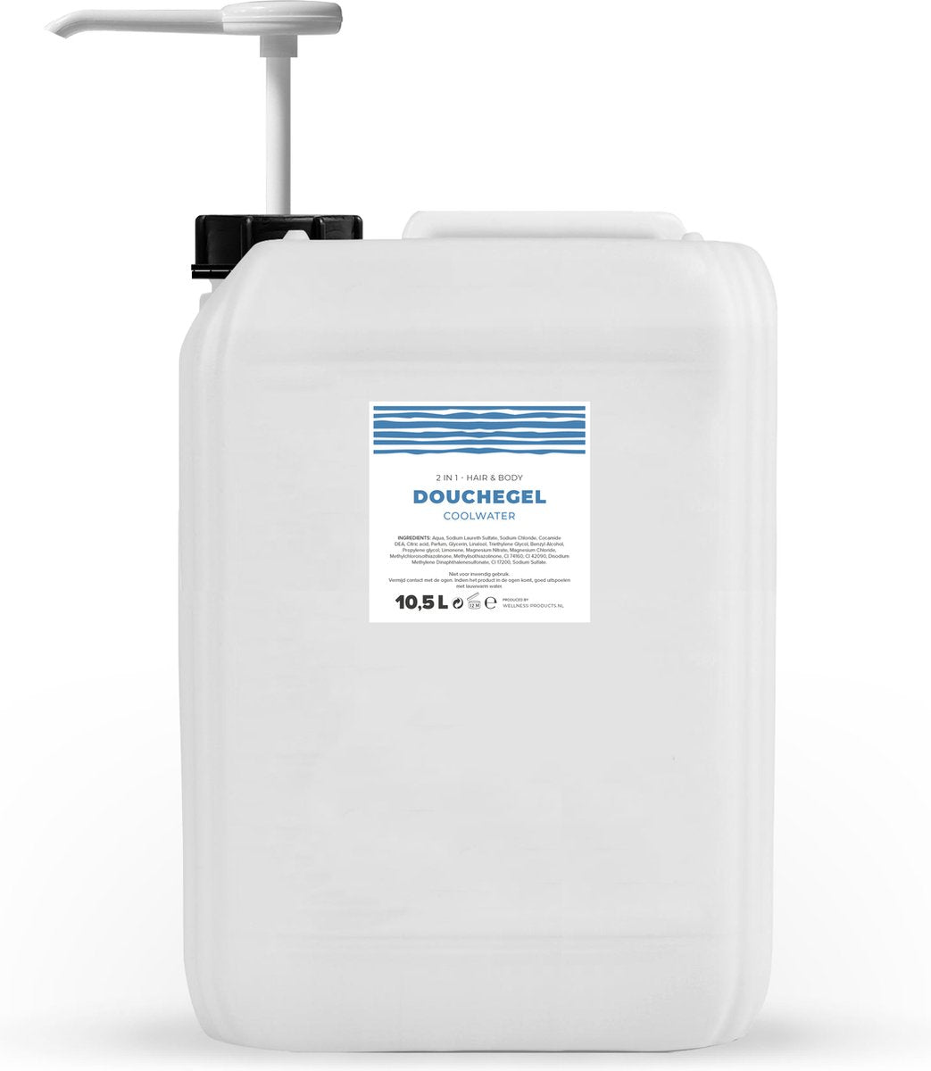 Douchegel - Coolwater - Transparant - 10,5 Liter - Met Pomp - Jerrycan - Navulling - Navullen - Mannen - Heren - Dames - Vrouw - Shower gel - Showergel - Douche gel - Shampoo - Jerrycans - Body wash - Gel douche - Grootverpakking - Douchegel Q1