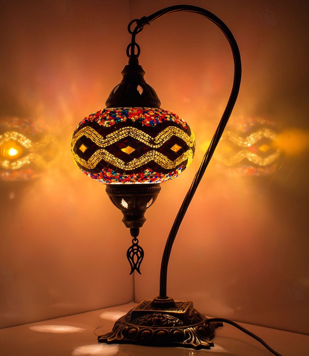Mosaic Lamp - Oriental Lamp - Turkish Lamp - Table Lamp - Moroccan Lamp - Arch Model - Ø 15 cm - Height 42 cm - Handmade - Authentic - Multi Color