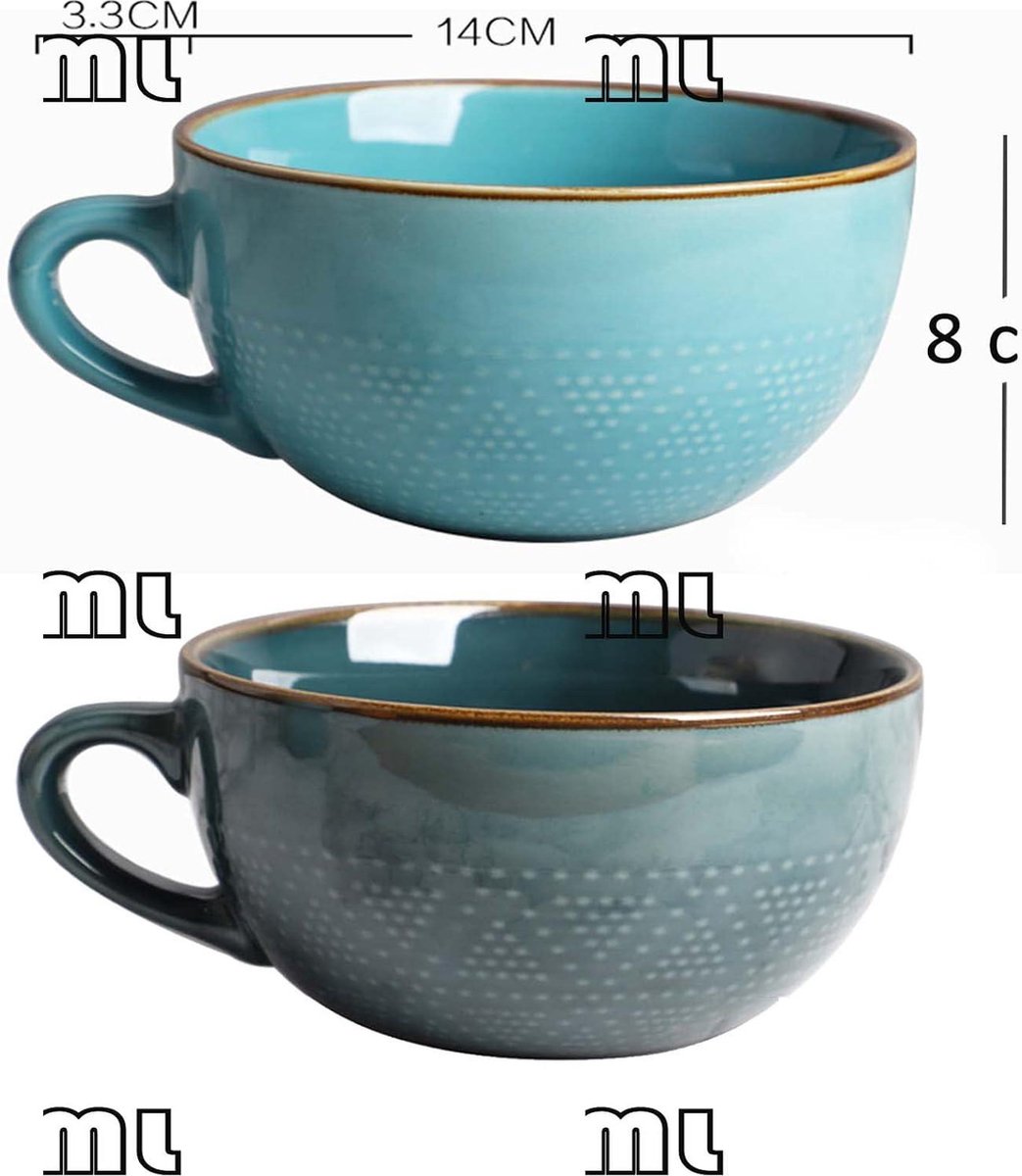 Large 700ml Teacup Ceramic Cappuccino Cup Jumbo Mug Soup Bowl Handle - Mug with Spoon Porcelain Soup Bowls with Ear