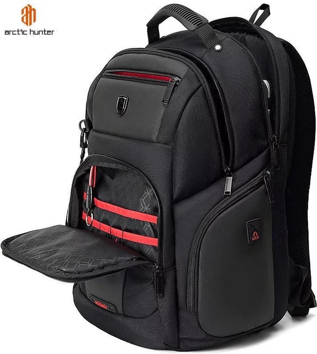 Arctic Hunter Rugzak - Laptoptas - Motorrugzak - Waterafstotend - Zwart - Lichtgewicht
