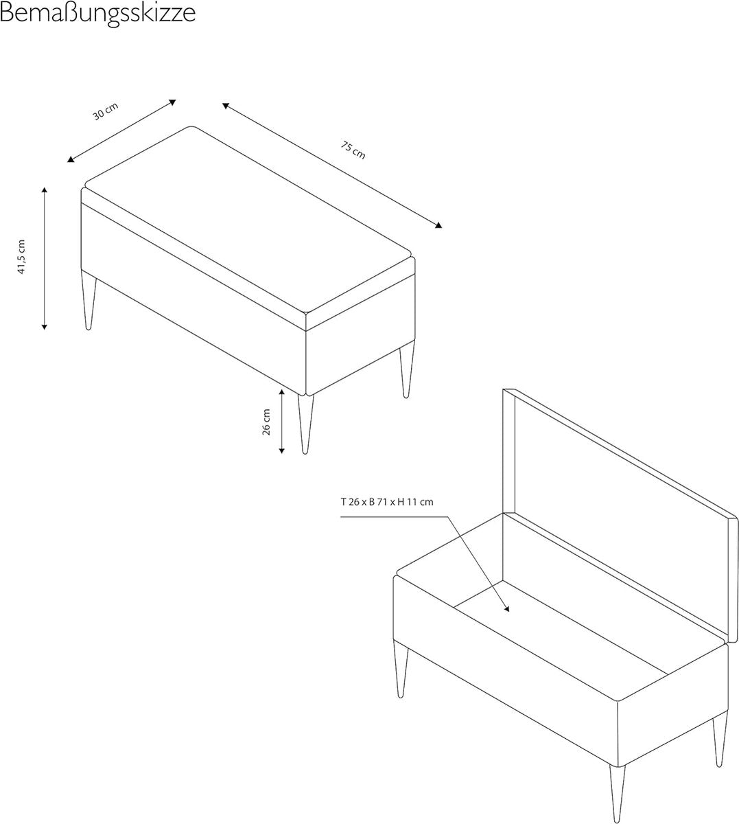 ECHTWERK Scarlett Zitbank, gestoffeerde bank met fluwelen bekleding, opbergkist rechthoekig, make-upbank met opbergruimte, opbergbank met metalen poten, 75 x 30 x 41,5 cm, polyestermix, crème