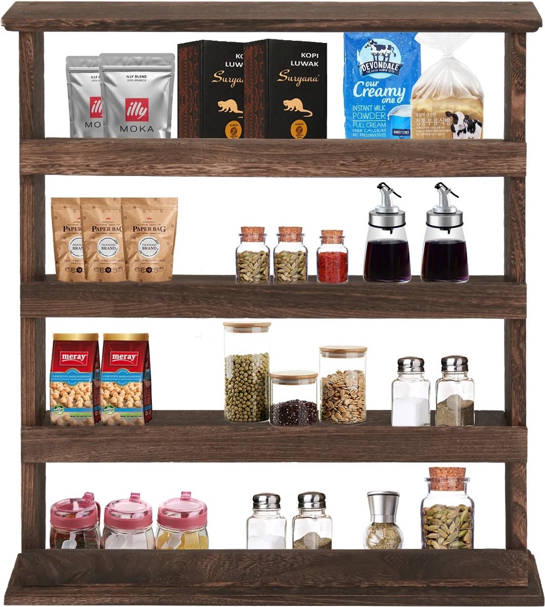 Rakmishop - Houten Kruidenrek - Ophangbaar Kruidenrek - Kruidenrek voor kruidenpotjes - Wandrek voor kruidenpotjes