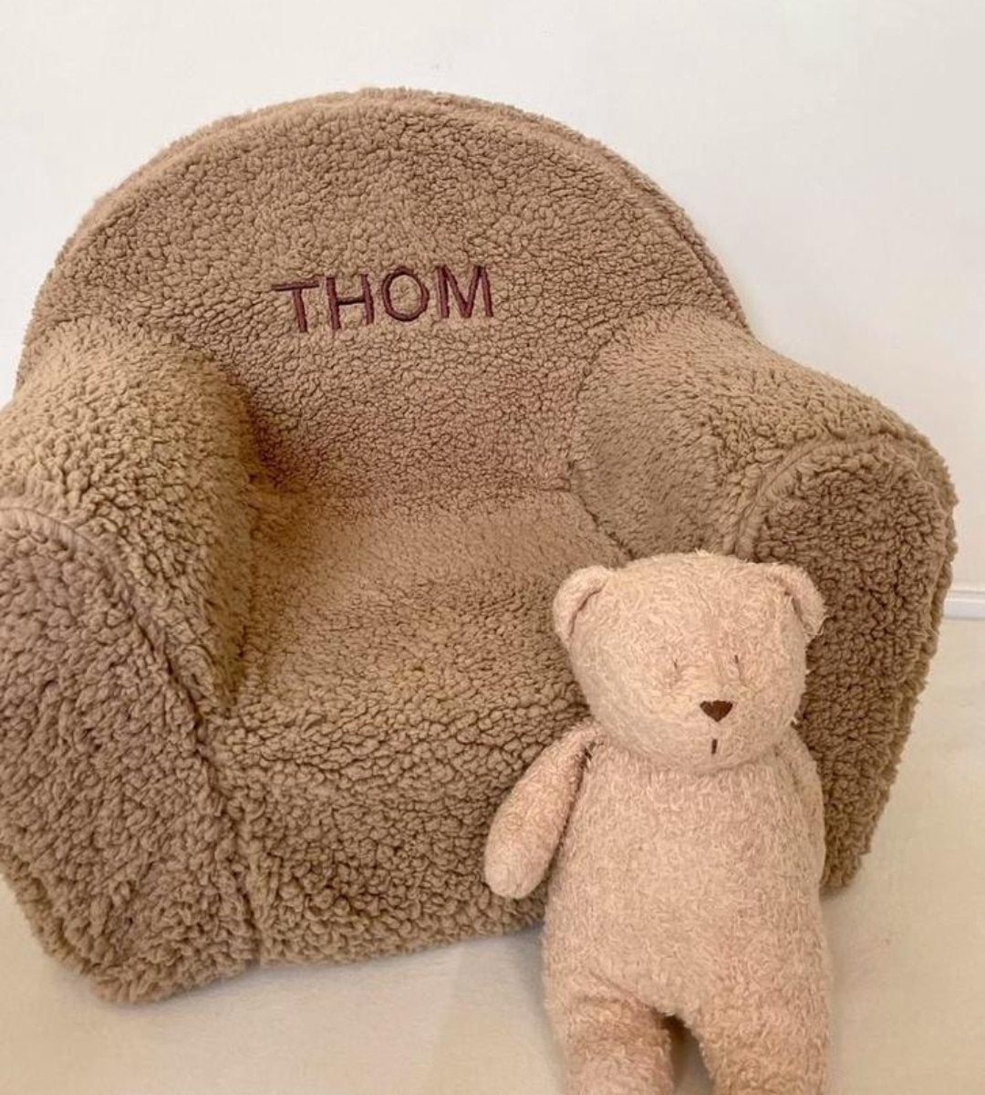 Beige teddy kinderstoel met naam/teddy kinderfauteuil met geborduurde naam/gepersonaliseerde teddystoel