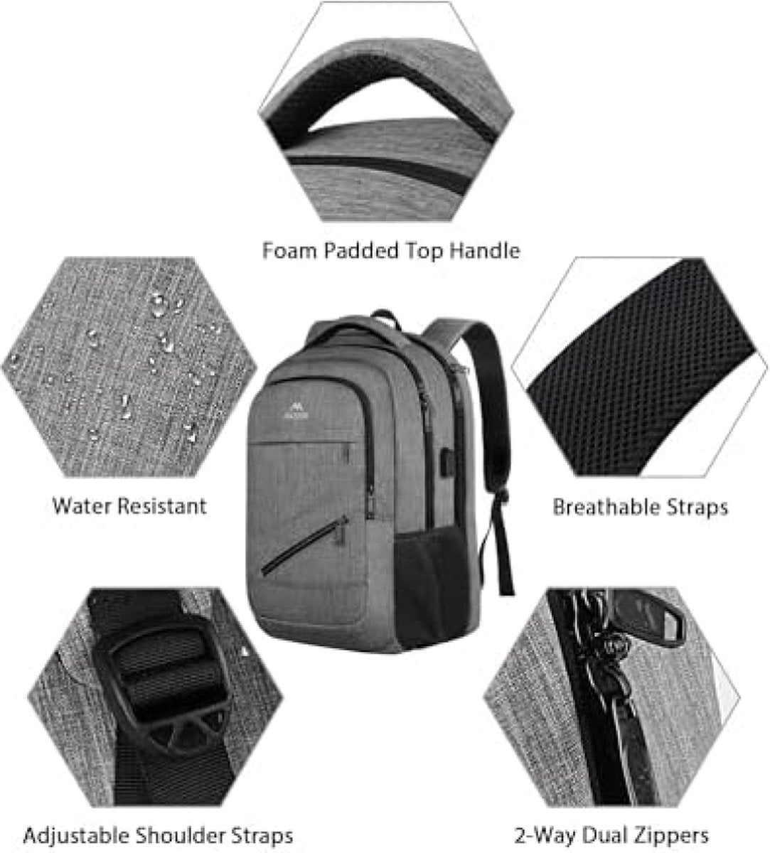 Travel Laptop Backpack, TSA Large Travel Backpack for Women Men, 17 Inch Business Flight Approved Carry On Backpack with USB Charger Port and Luggage Sleeve, Durable College School Bookbag