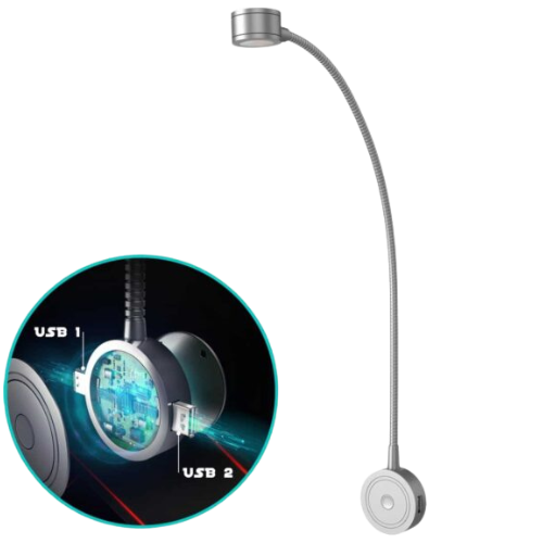 (AB)Bolt Electronics® Leeslamp 1 Stuk – Bedlamp Met 2 USB’s – Nachtlampje Voor Volwassenen – Wandlamp Met Dimfunctie – Zilver –