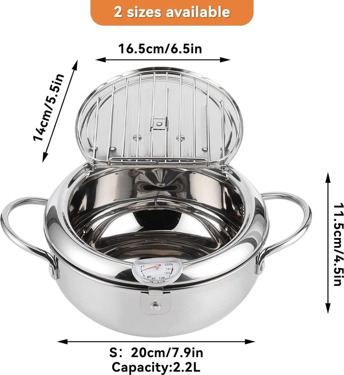 RVS Frituurpan, Japanse stijl Tempura Fryer Pot met frituurthermometer en deksels (S)