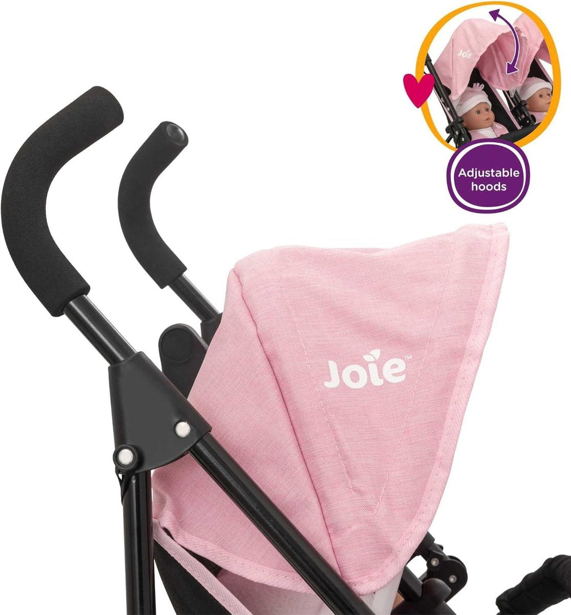 Joie Aire Twin kinderwagen zwart roze | Dubbele kinderwagen voor kinderen | Opvouwbare kinderwagen voor rollenspel poppen buggy Duo kinderwagen
