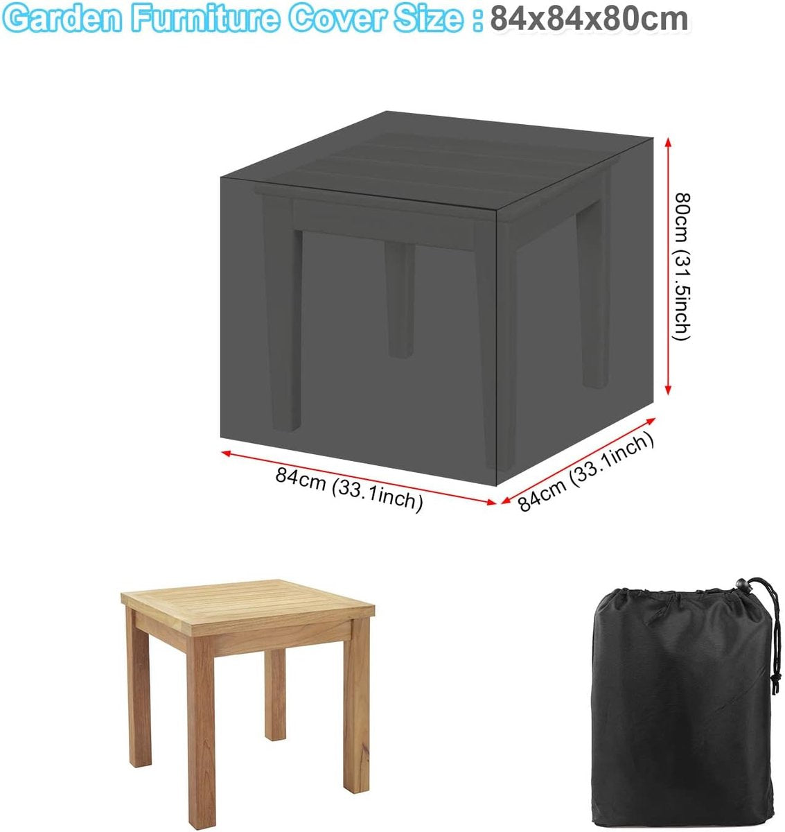 Beschermhoes voor tuinmeubelen, waterdicht, afdekzeil, tuinmeubelen, afdekking, winterbestendig, tuintafel, afdekhoezen, balkonmeubelafdekking, 420D Oxford, tafelafdekking, tuinmeubelhoezen, 84 x 84 x 80 cm