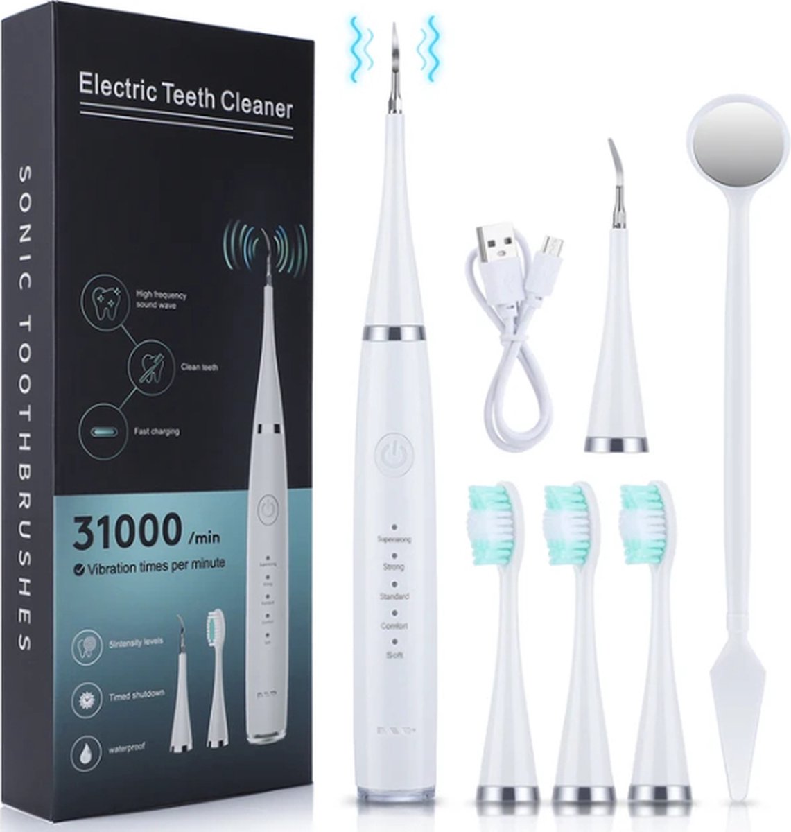 Bolmans - Electric Sonic Dental Scaler - Tartar Remover - Teeth Cleaning - Teeth Whitening - Toothbrush - Tartar Remover - Incl. 4 Tartar Hooks Oral Care