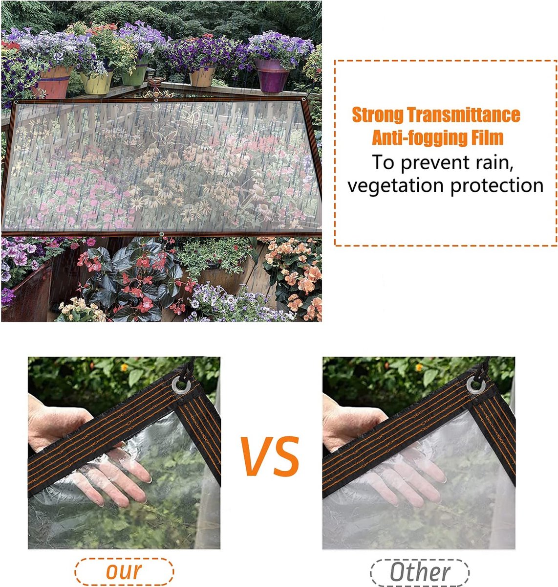 Afdekzeil, beschermhoes, waterdicht transparant zeil met ogen en touw, afwasbaar, multifunctioneel zeil, zwart waterdicht touw, voor afdekking van de tuinmeubels, 2 m x 3 m