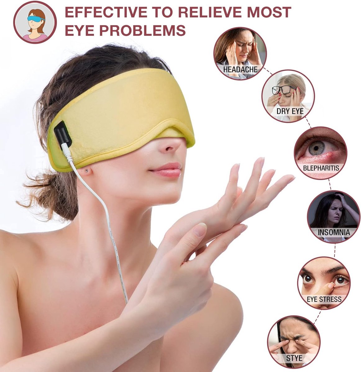 Equivera Verwarmd Oogmasker - 5 Standen - Geel - Elektrisch Oogmasker - Oogmasker - Oogmasker Wallen - Slaapmasker - Droge Ogen