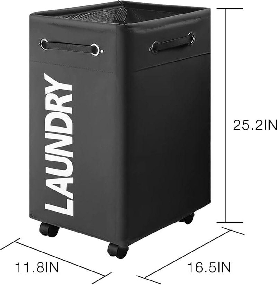 Large Foldable Laundry Basket - 74L Foldable Thin Laundry Basket - Wheels and Handle - Practical Storage Box - Black o2 Laundry Basket