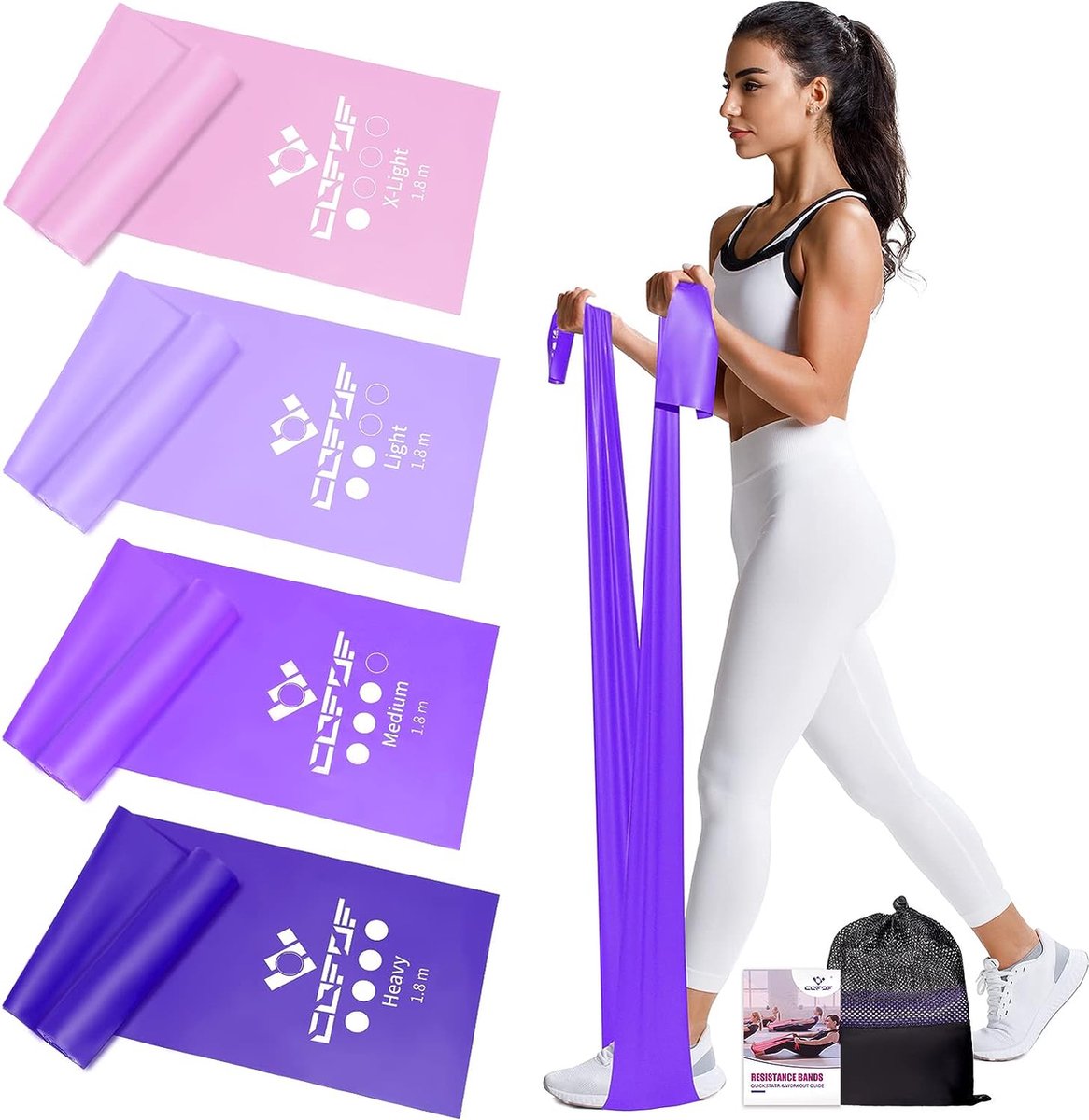 Theraband Terra-banden, set van 4 fitnessbanden met 4 weerstandsniveaus, gymnastiekband, terraband met draagtas en oefenhandleiding, ideaal voor yoga, pilates, krachttraining, fysiotherapie