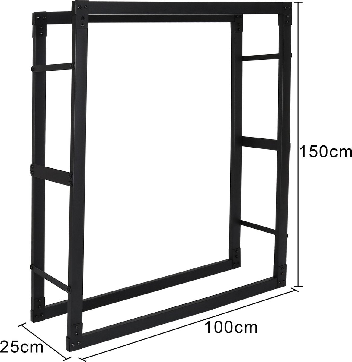 Brandhoutrek houtopslag zwart Metaal Houtopslag 150x100x25cm