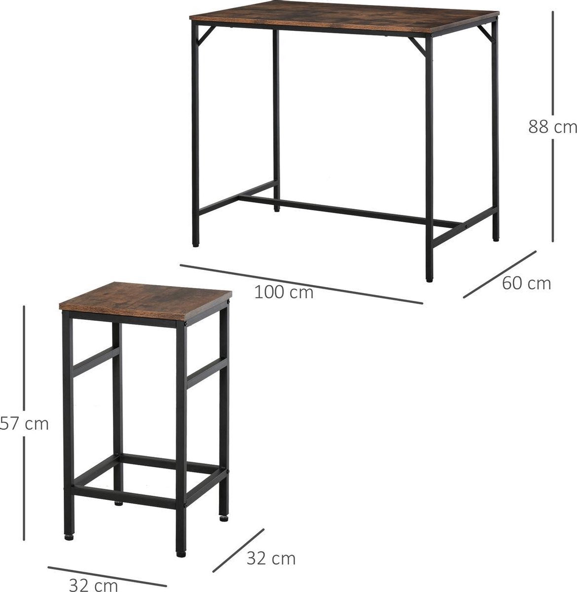 Bartafel met barstoelen - 4 barstoelen - Hoge tafel - Barkruk - Bartafel - Vintage - Industrieel