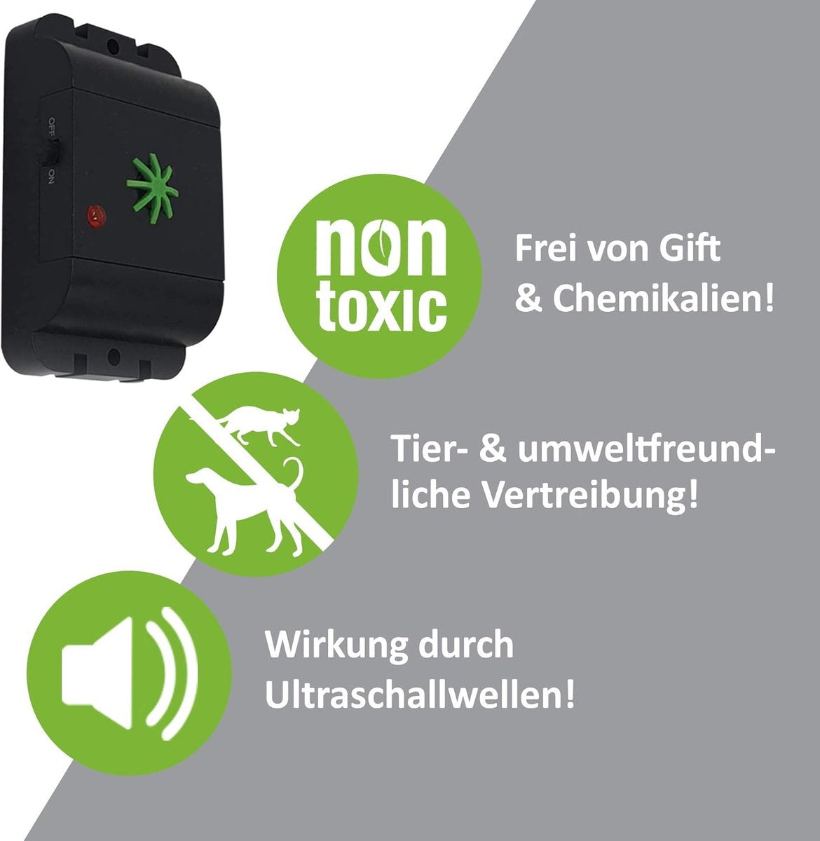 Mobile dog and cat repellent with ultrasonic sound for shed garden car and garage against habituation effect