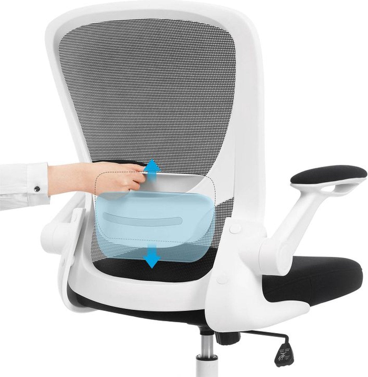 Ergonomische Bureaustoel - Compleet Verstelbaar - Inklapbare Armleuning - Wit