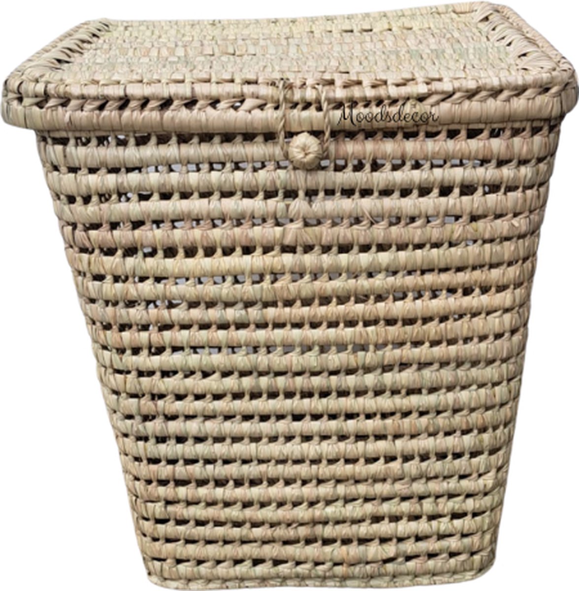 Handmade laundry basket - Palm leaf - With closure - With lid - Fair trade - Storage baskets - Square - Wicker laundry basket