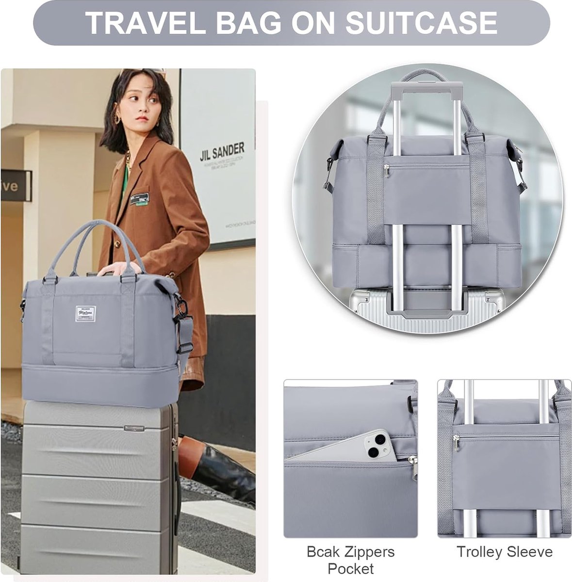 Handbagage, 40 x 20 x 25 cm, handbagage, tas voor vliegtuig, reistas, uitbreidbare handbagagetas, 45 x 36 x 20 cm, voor Easyjet Cabin bag, sporttas, overnight weekendtas, trainingstas,