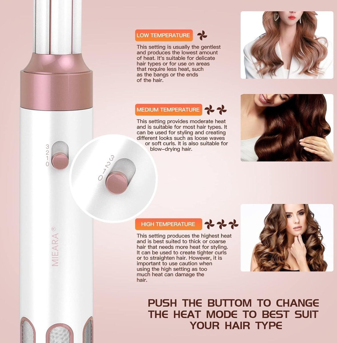 Föhnborstel voor volumiseren en drogen - 5-in-1 Heteluchtstyler negatieve ionische high-speed haarstyler met roterende functie
