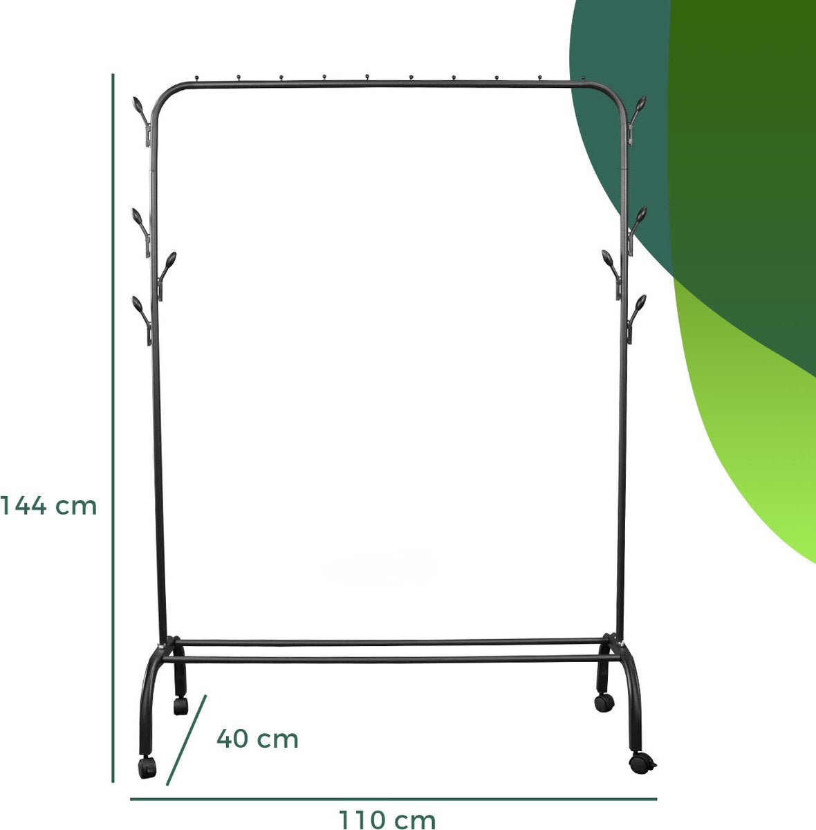 LG Life’s Green Kledingrek - Dressboy – Zwart – Metaal – Garderoberek met ophanghaken – H144xB110xD40 cm