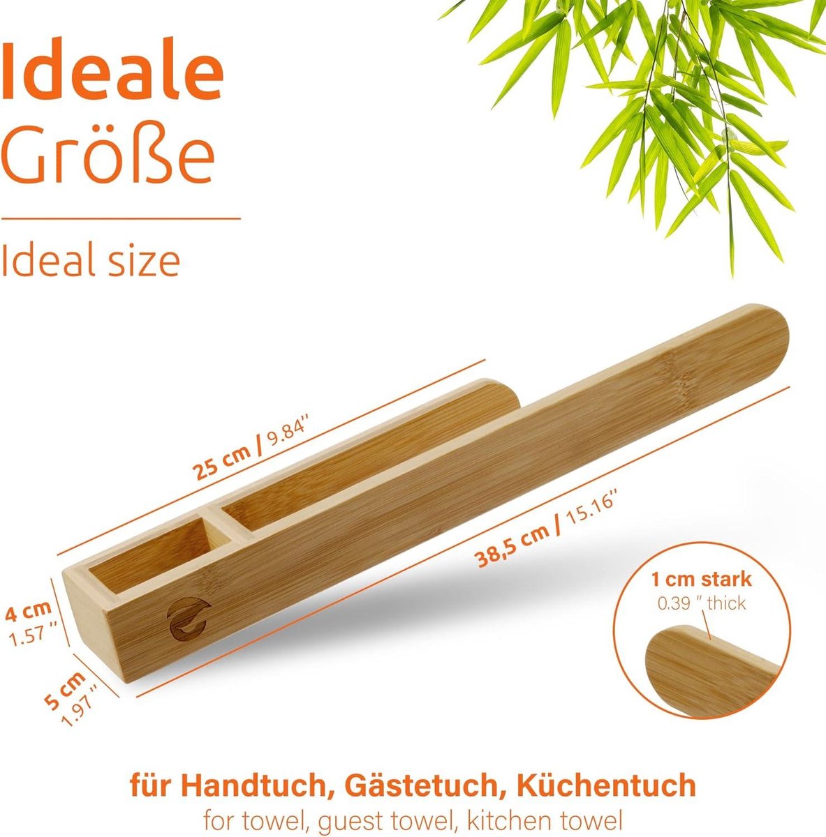 Bamboo towel holder without drilling - Self-adhesive towel rack - Guest towel rack 38.5cm towel ladder