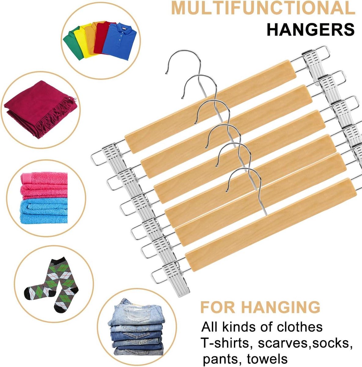 Broekhangers met clips - 10 stuks duurzame houten rokhangers met antislip clips kledinghangers