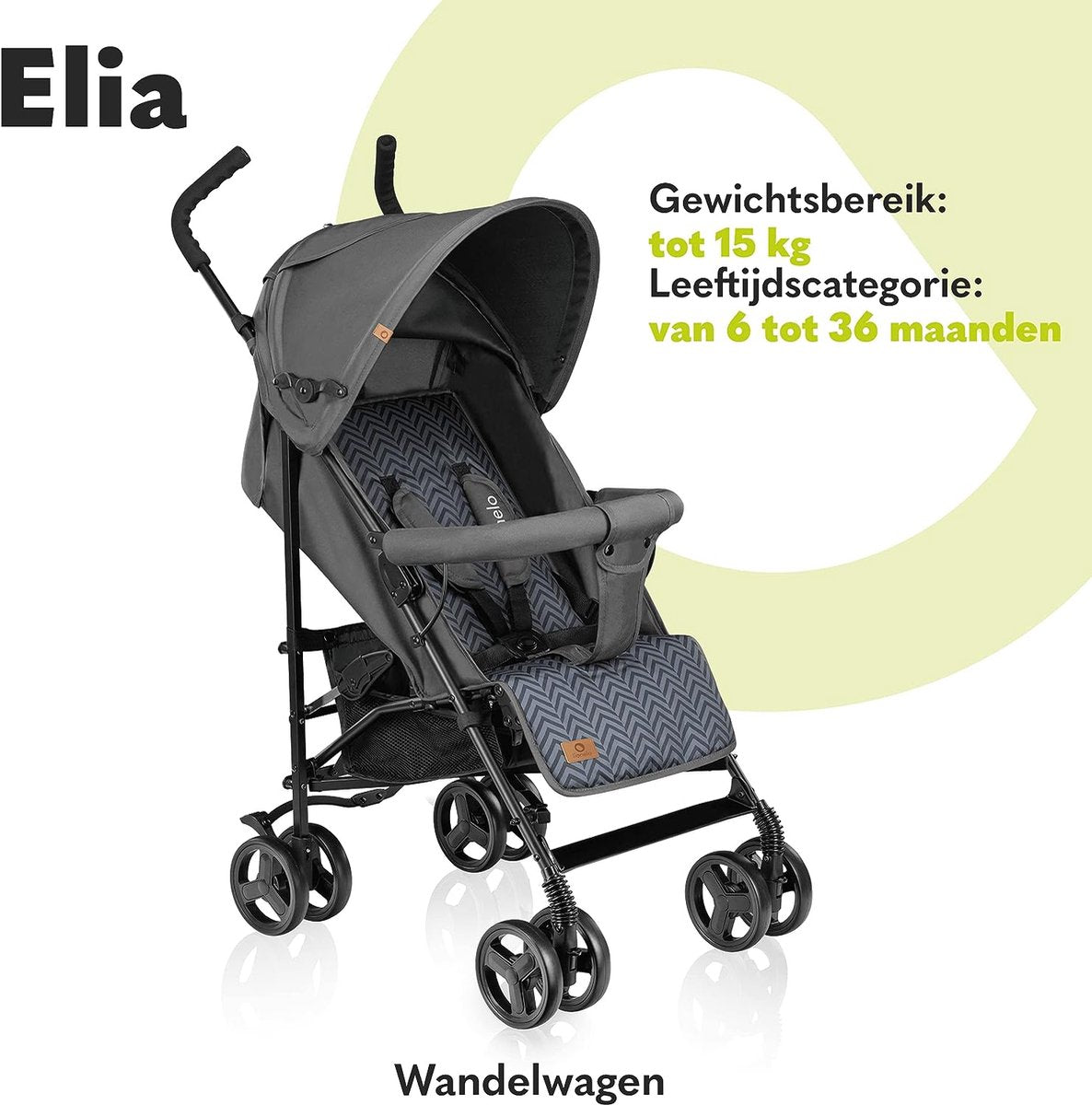 Elia Lichtgewicht Buggy tot 15 kg van 6 maanden tot ca. 3 jaar, Kinderwagen, Wandelwagen met Muskietennet, Voetenzak en Regenhoes, Lichte Constructie 7kg, Snel en Eenvoudig Opvouwsysteem (Grijs)