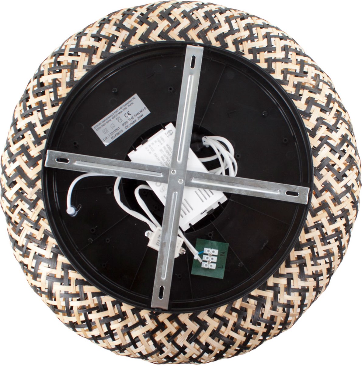 Ceiling fan with light - Rattan natural / black Ø 50 cm