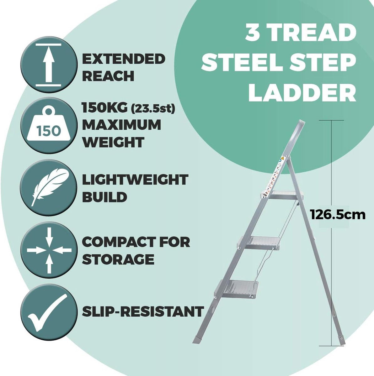 Elysium - Household Stepladder 3 Steps - Kitchen Stepladder 3 Steps - Stepladder With 3 Steps