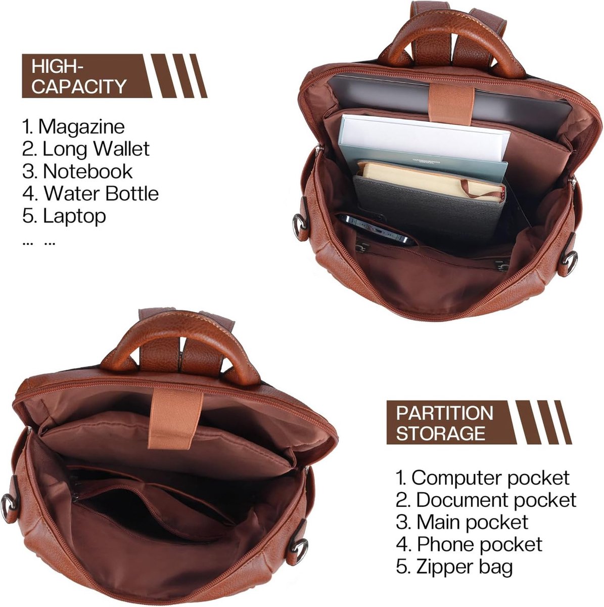 Women's PU Leather Backpack - 32 x 31 cm - Compact Size - Waterproof Casual Laptop Bag School Shoulder Bag for Ladies