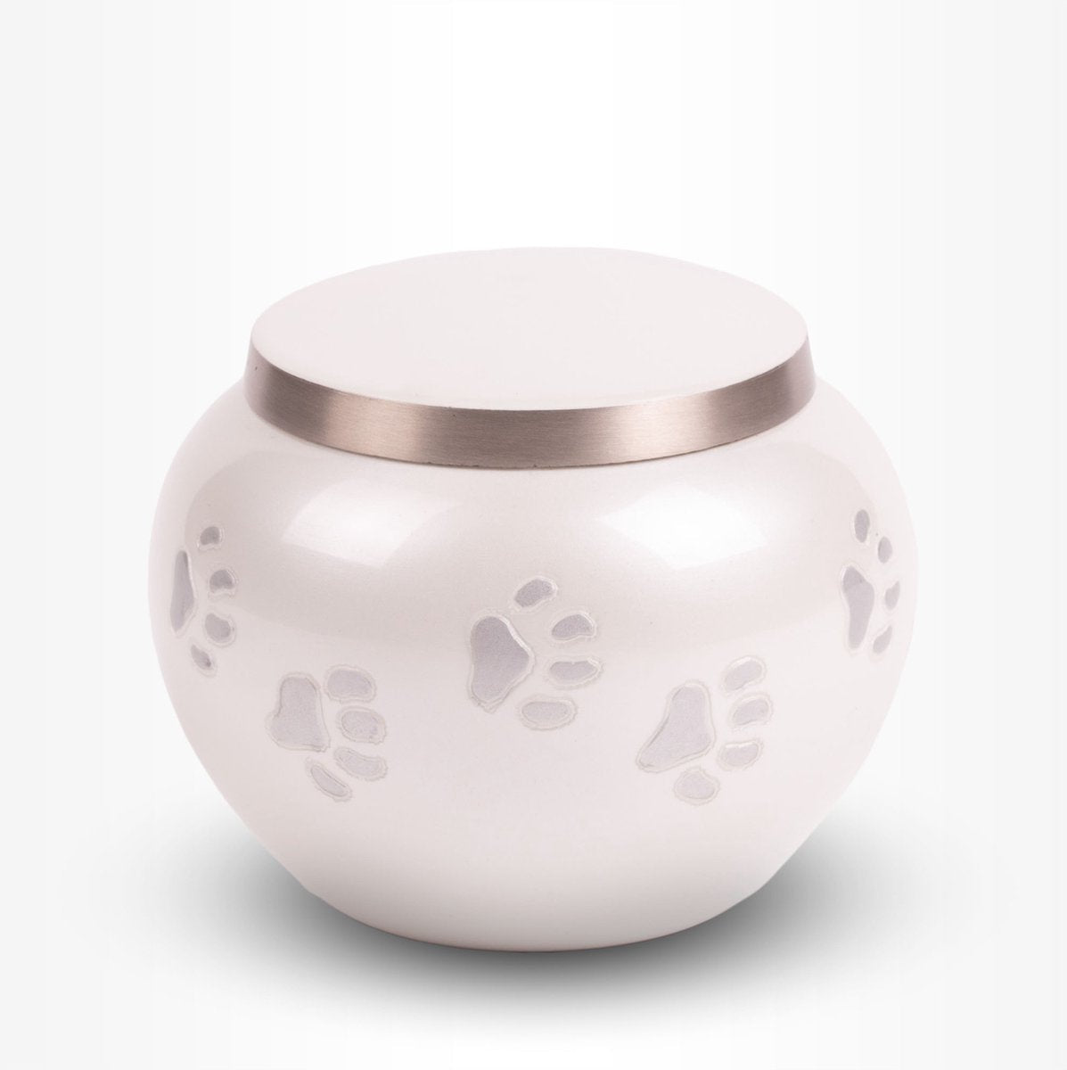Dieren Urn Hond Kat Medium 900 ml Wit Zilver Pootjes Glans