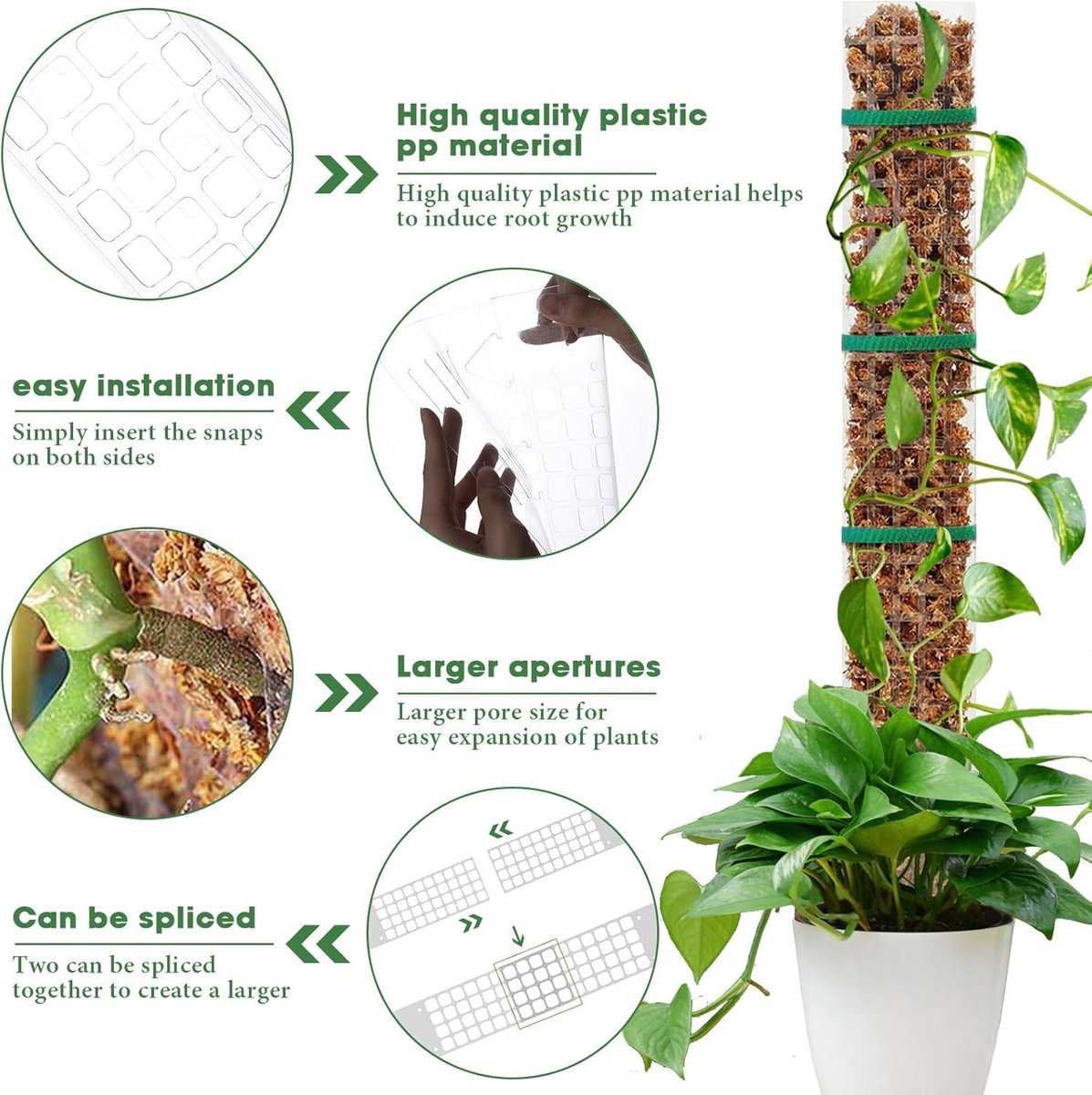 Climbing aid Monstera - 4 pieces - 61 cm - Moss stick plants - Moss sticks set - Houseplant moss pole - Plastic - DIY - White