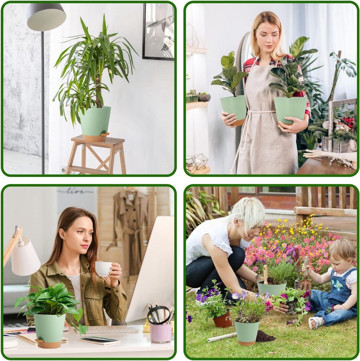 Selfwatering plantenpotten - Plastic bloempotten met afvoergaten en schotel - Binnen 20/17.5/16.5/15/14/12.5cm - Zelf water gevende plantenpotten voor kamerplanten Bloempot