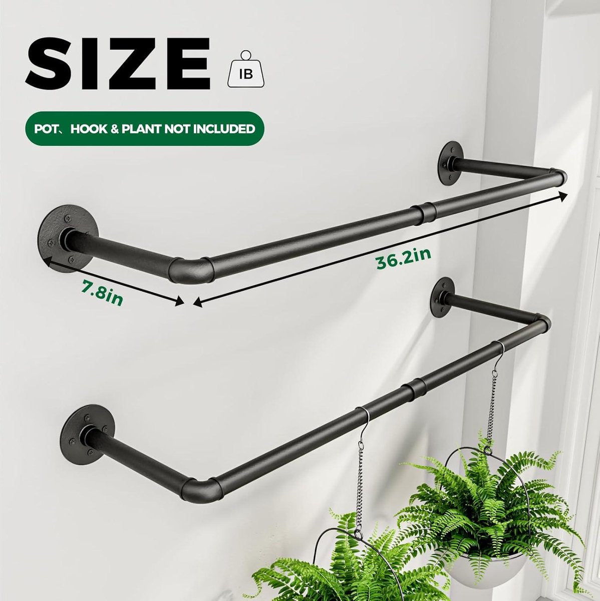 Plant Hanger - Plantenhanger hangende plantenbak zwart metalen staaf binnen plafond raam bevestiging