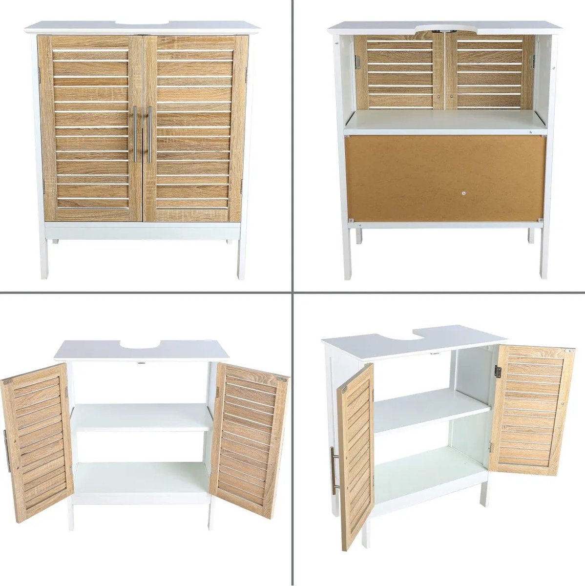 Washbasin base cabinet with recess Stockholm - White/Brown