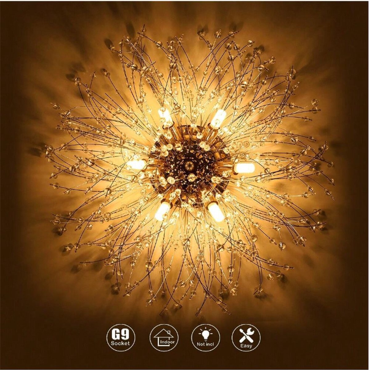 Luxe Kristallen Plafondlamp - Paardenbloem Kroonluchter - Kristallen LED Lamp - Goud - 60 cm - Moderne lamp - Plafondlamp - Plafonnière