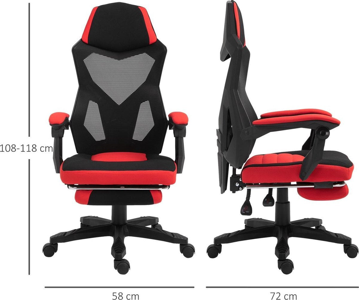 Gaming Stoel - Gaming stoel - Gaming chair - Met voetensteun - Racing stijl - Zwart/Rood