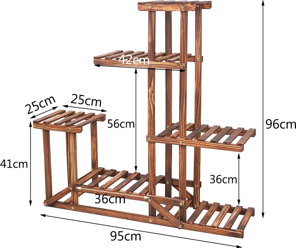 Plantentribune - 6-laags - Hout - Plant - Bloemen - Plantenrek voor binnen en buiten - 95cm x 96cm x 25 cm