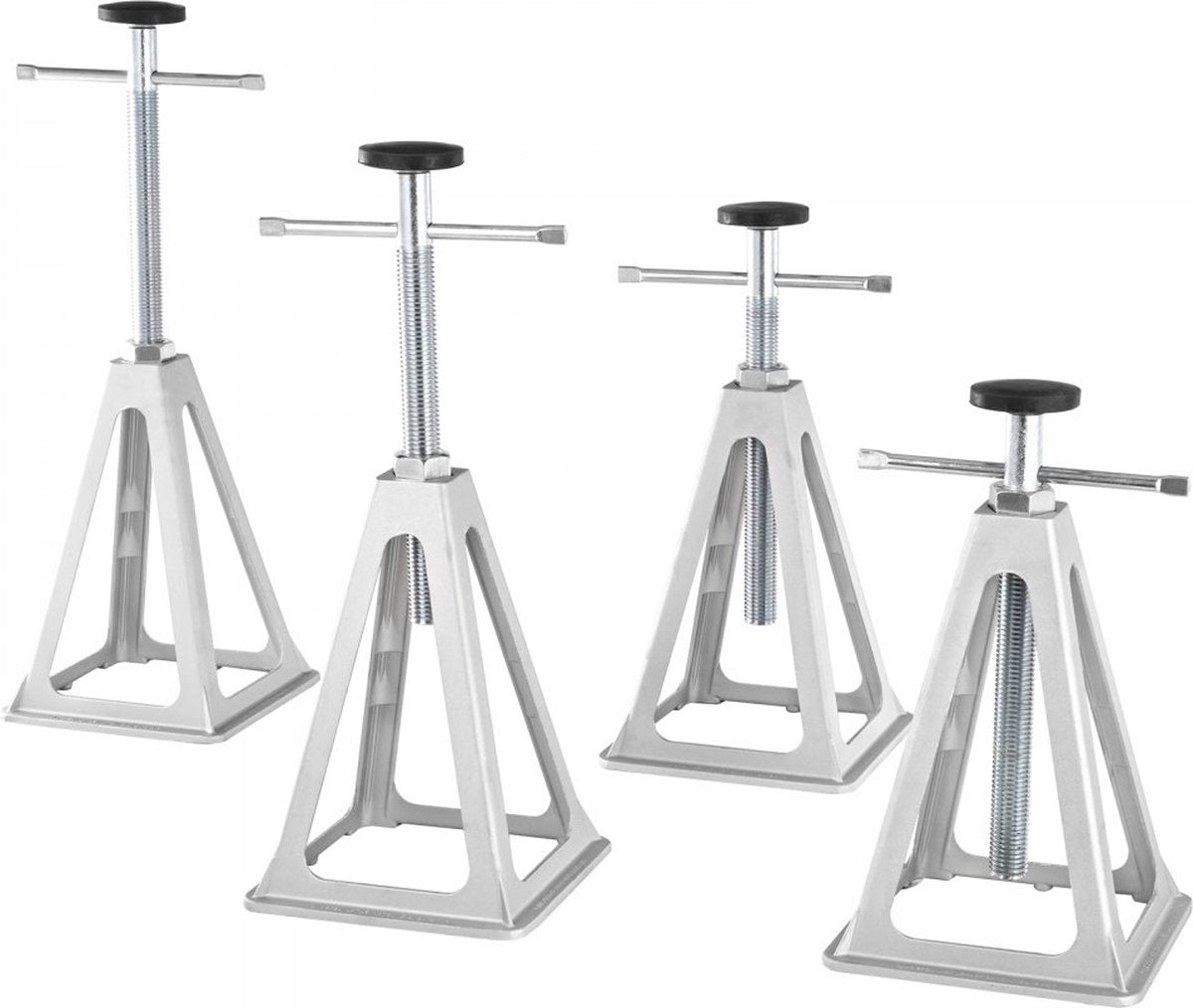 4 st. Stapelkrik Trolleykrik 2,72 ton per krik, krikstandaard Autokrik 280-435 mm hoogtebereik, campersteun aanhangerkrik zilver, camperstabilisatiesteunen