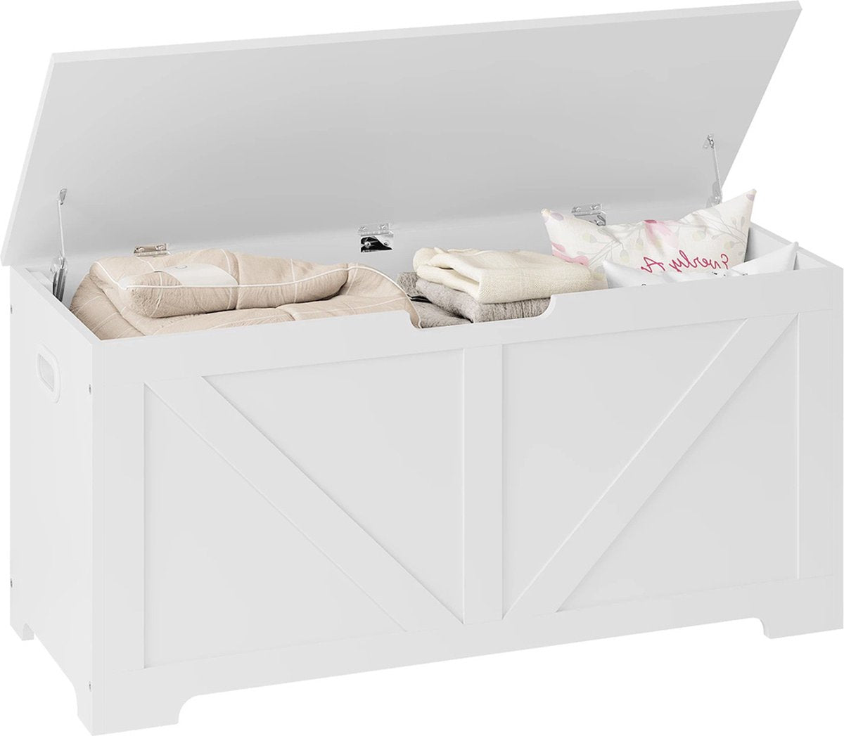 Blanket Box - Indoor Storage Box - Storage Bench - Wooden Box with Lid - Toy Box for Children - For Bedroom & Living Room - 76L - Wood - White