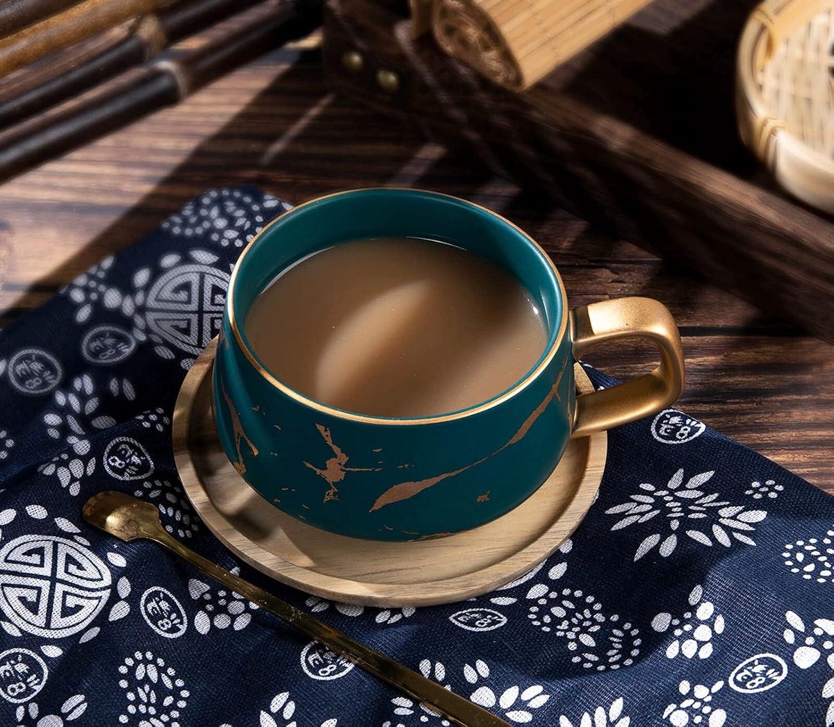 Set van 2 espressokopjes 300 ml cappuccinokopjes marmeren koffiekopjes met schoteltje porselein groen. Koffiekopjes set van 6.