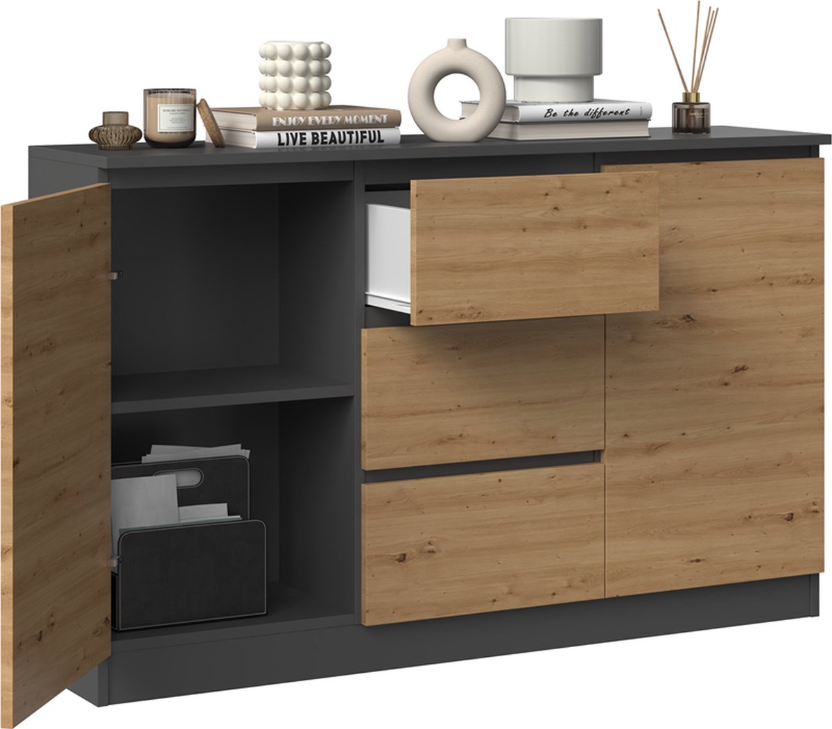 Ladekast - Commode - Dressoir - 120 cm - Antraciet Eiken